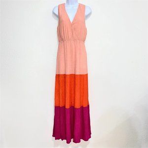 Aura Women's Sleeveless Colorblock Crinkle Maxi Dress Size M